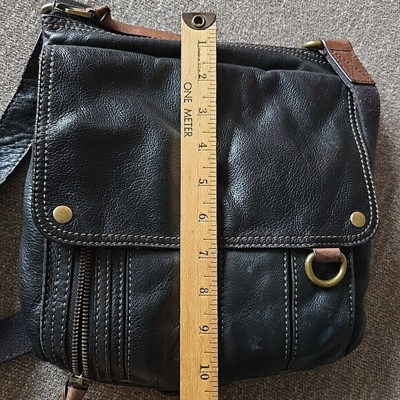 Fossil Morgan Handbag Traveler Pebble Black Topzip Leather Crossbody Messenger - Picture 15 of 16